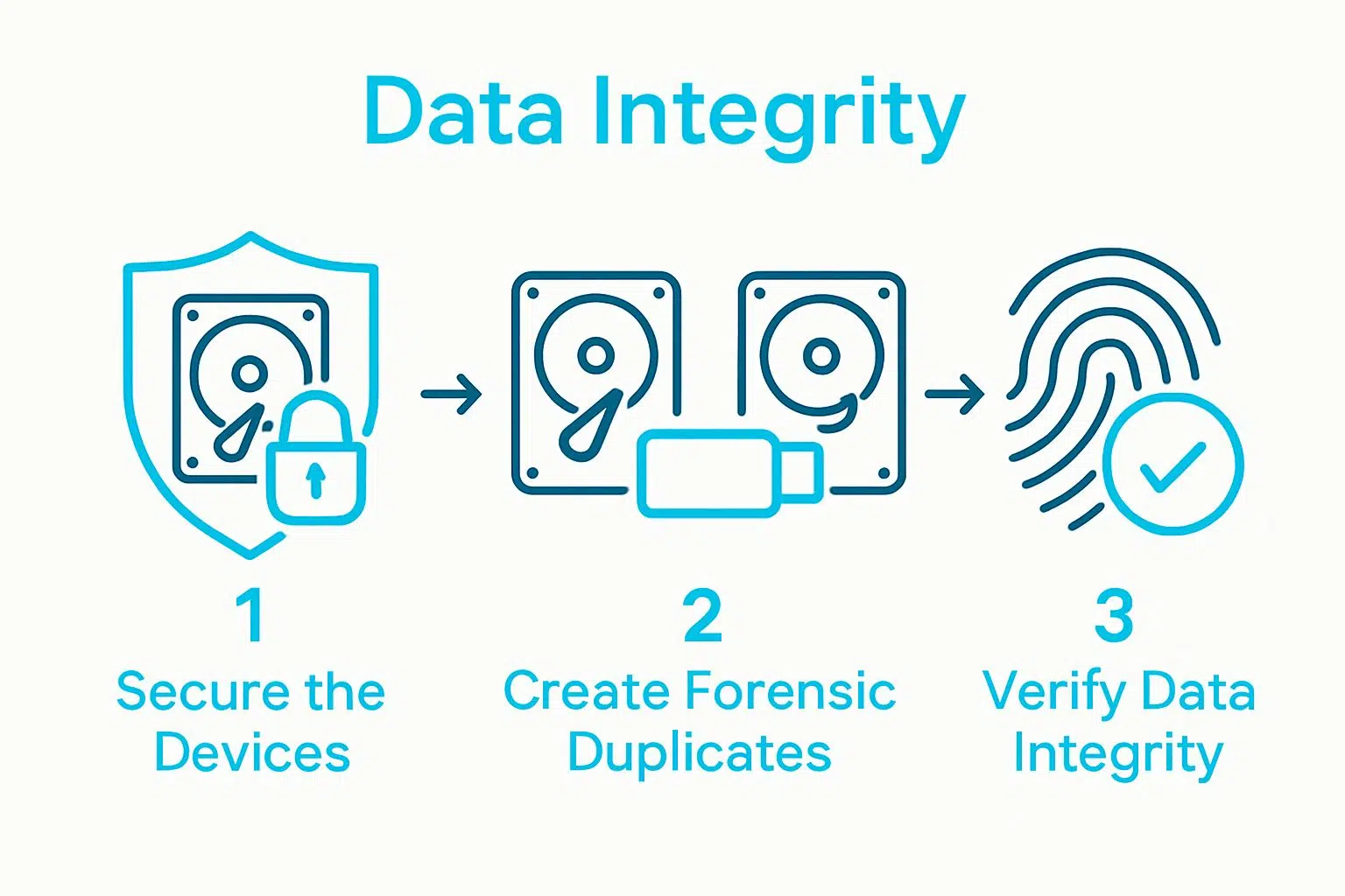Three-step forensic data recovery process: secure, duplicate, verify