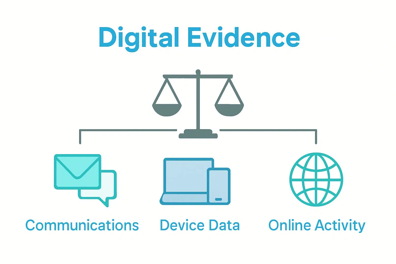 Why Use Digital Forensics in Litigation: A Deep Dive 2 Infographic comparing types of digital evidence in litigation