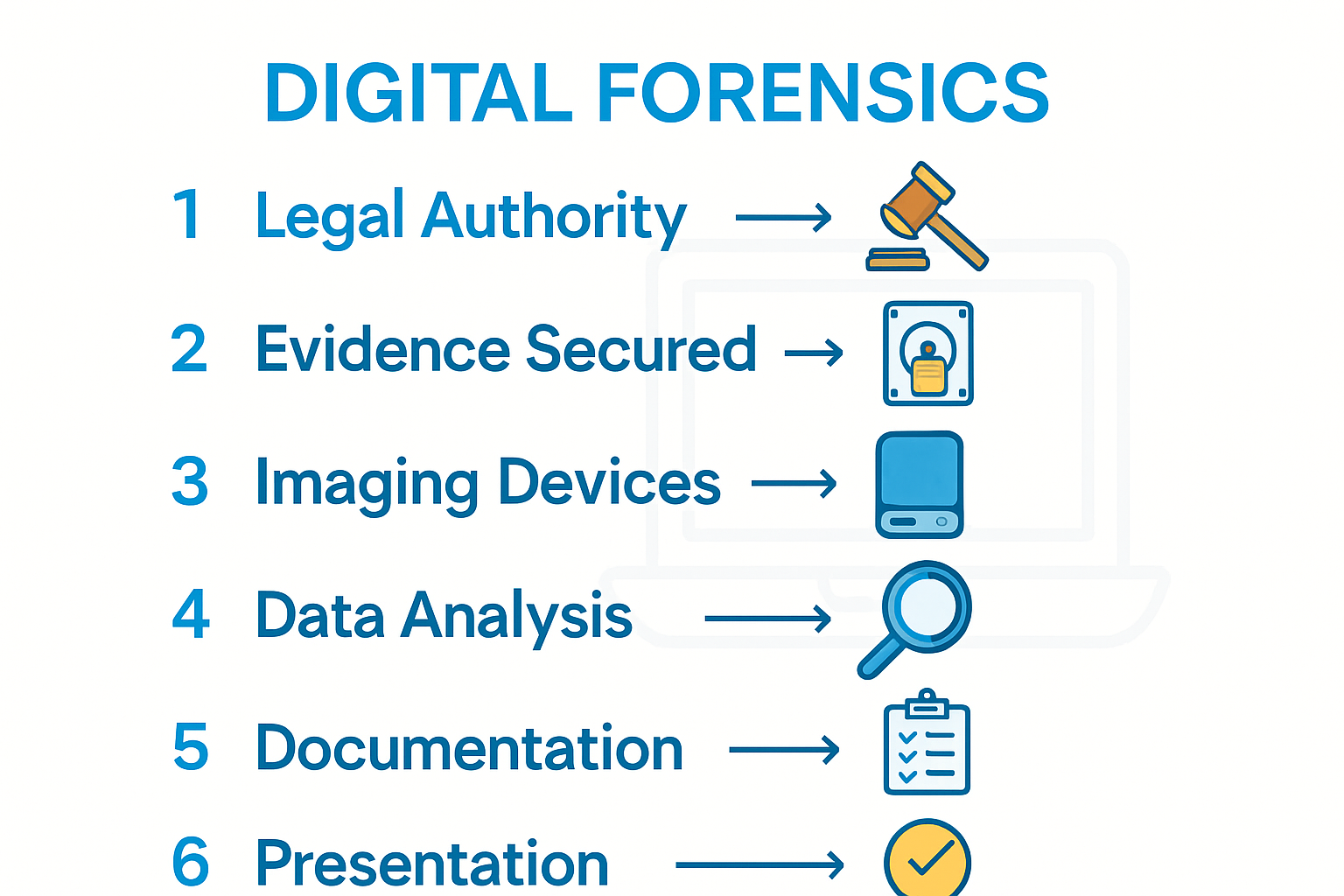 Digital forensics process step-by-step infographic