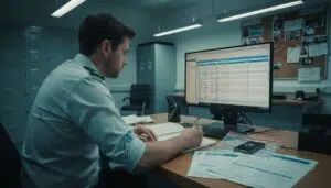 Forensic analyst reviewing smartphone evidence