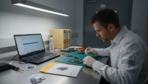 Forensic expert extracting data from smartphone