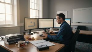 Cloud forensic analyst reviewing digital evidence