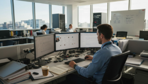 Forensic analyst reviewing social media evidence