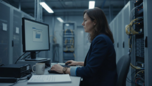 Forensic analyst reviewing digital evidence files