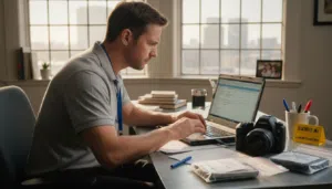 Forensic examiner filling out evidence documentation