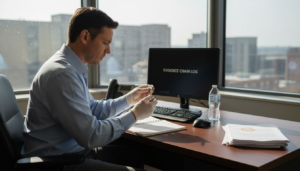 Forensic analyst verifying digital evidence