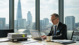 Forensic auditor reviews digital financial documents