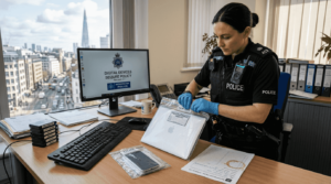 Officer preserving digital evidence in police office