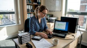 Forensic analyst performing disk imaging