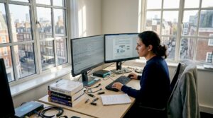 Network forensic analyst reviewing packet data