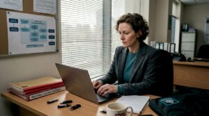 Legal investigator working on digital workflow