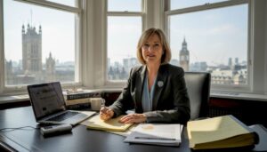 Attorney reviewing internet activity at law firm desk