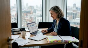 Compliance manager reviewing forensic case documents