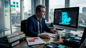 Detective reviewing crime data in office