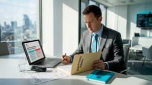 Legal adviser reviewing data privacy policies