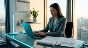 Compliance officer documenting data breach in office