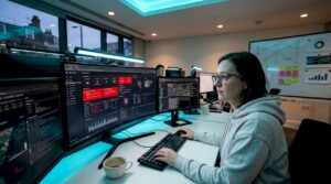 Cybersecurity analyst working in incident response center