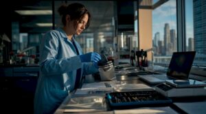 Forensic analyst placing phone in Faraday bag