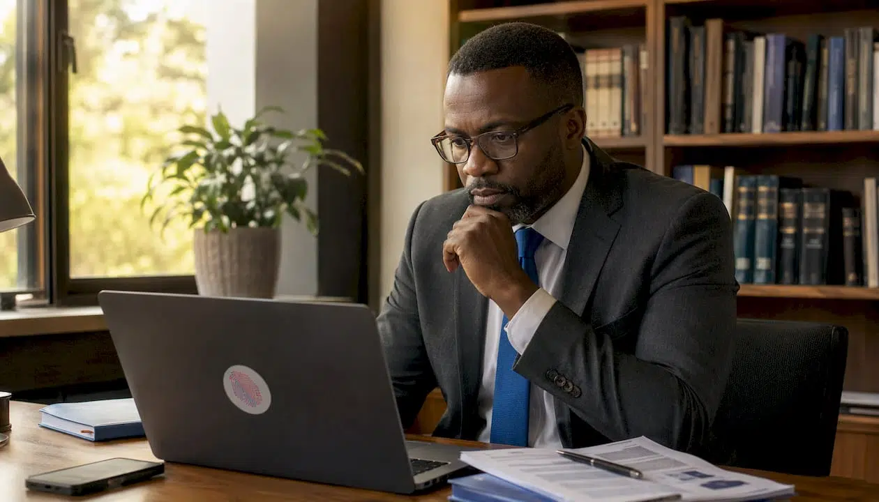 Real life examples of cyber crime: UK cases explained 2 Digital forensic investigator typing on laptop