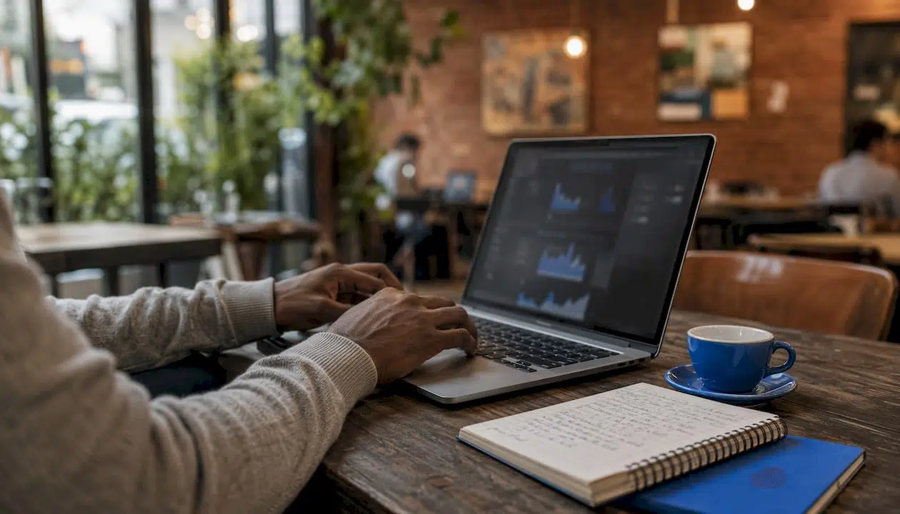 Why analyse cloud data: a guide for UK legal and security teams 1 Hands typing on laptop in cozy workspace