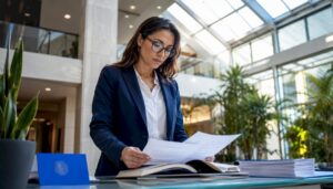 Legal professional reviewing cyber security documents