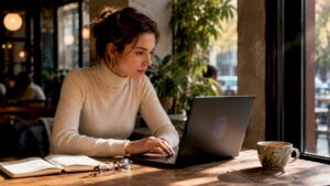Person checking digital footprint at home