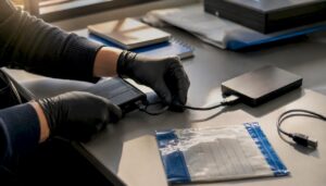 Hands connecting forensic evidence capture device