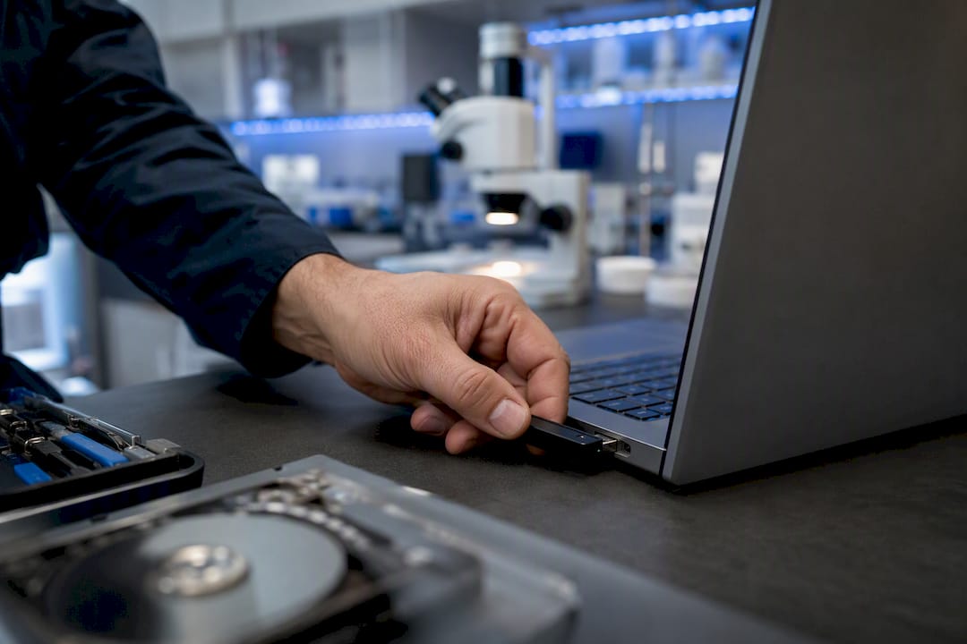 Automated pen testing: what it does and where it falls short 2 Hand inserting forensic USB device