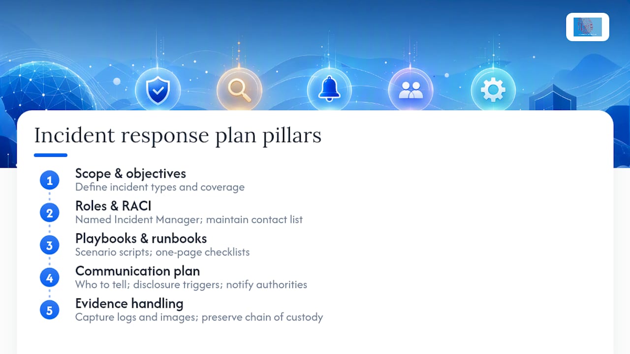 What is an incident response plan for security teams? 1 Diagram of five core components of incident response plan