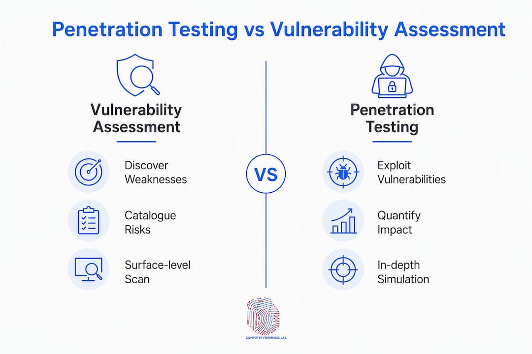 What is penetration testing: a guide for UK decision-makers 1 Comparative infographic of penetration testing and vulnerability assessment
