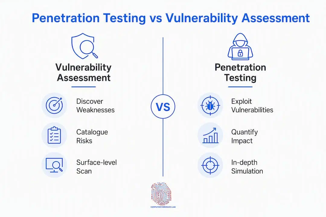 What is penetration testing: a guide for UK decision-makers 1 Comparative infographic of penetration testing and vulnerability assessment