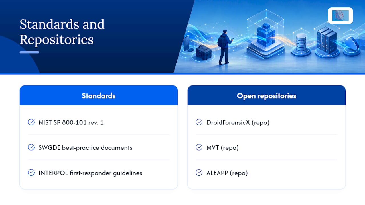 8 Field Steps for Android Forensic Triage and Lab Escalation 2 Android forensic standards and repositories overview