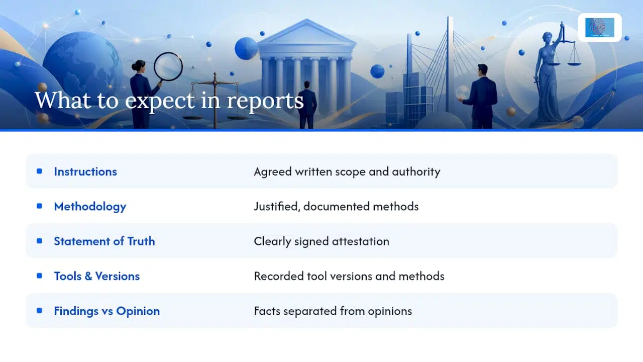 9 Elements Every Written Expert Testimony Must Include for Legal Teams 1 Expert witness reports for digital evidence: what to expect — overview diagram