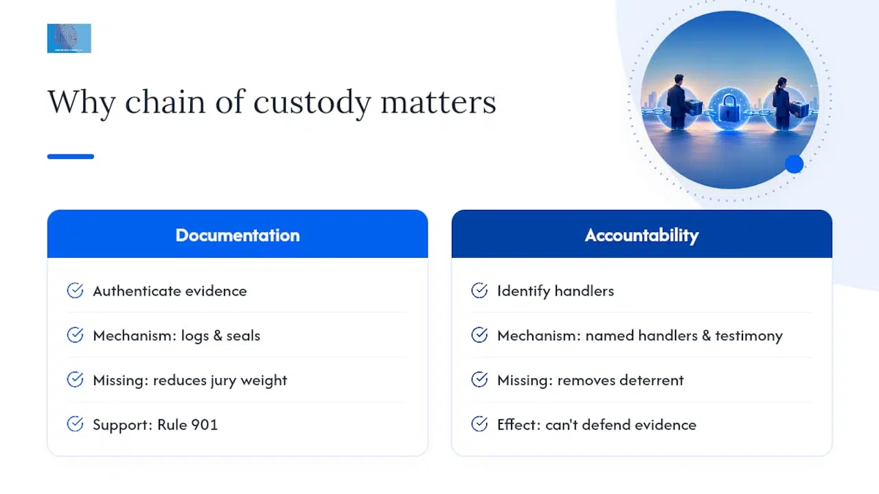 Chain of Custody for Lawyers: Physical & Digital Evidence Checklist 1 Why chain of custody matters for admissibility and evidentiary weight — overview diagram