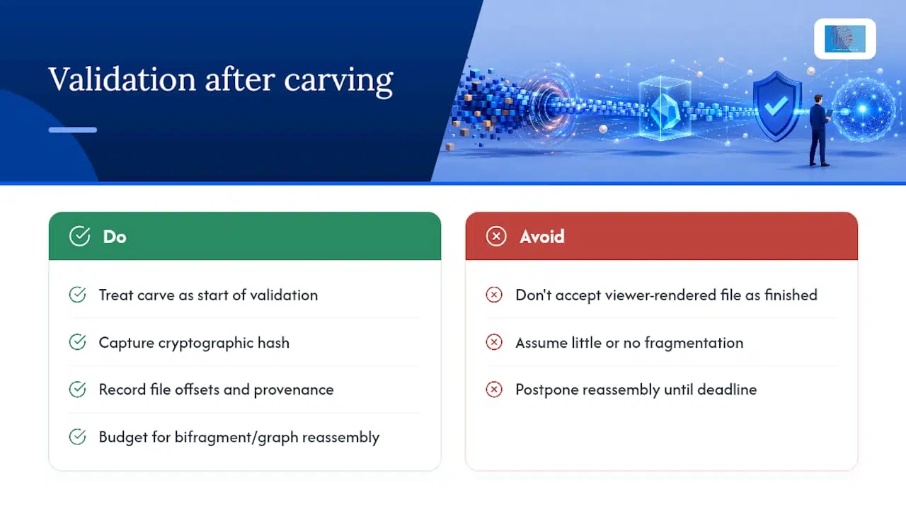Make File Carving Court Ready: Offsets and Hashes for Examiners 2 What the research actually supports about file carving — overview diagram