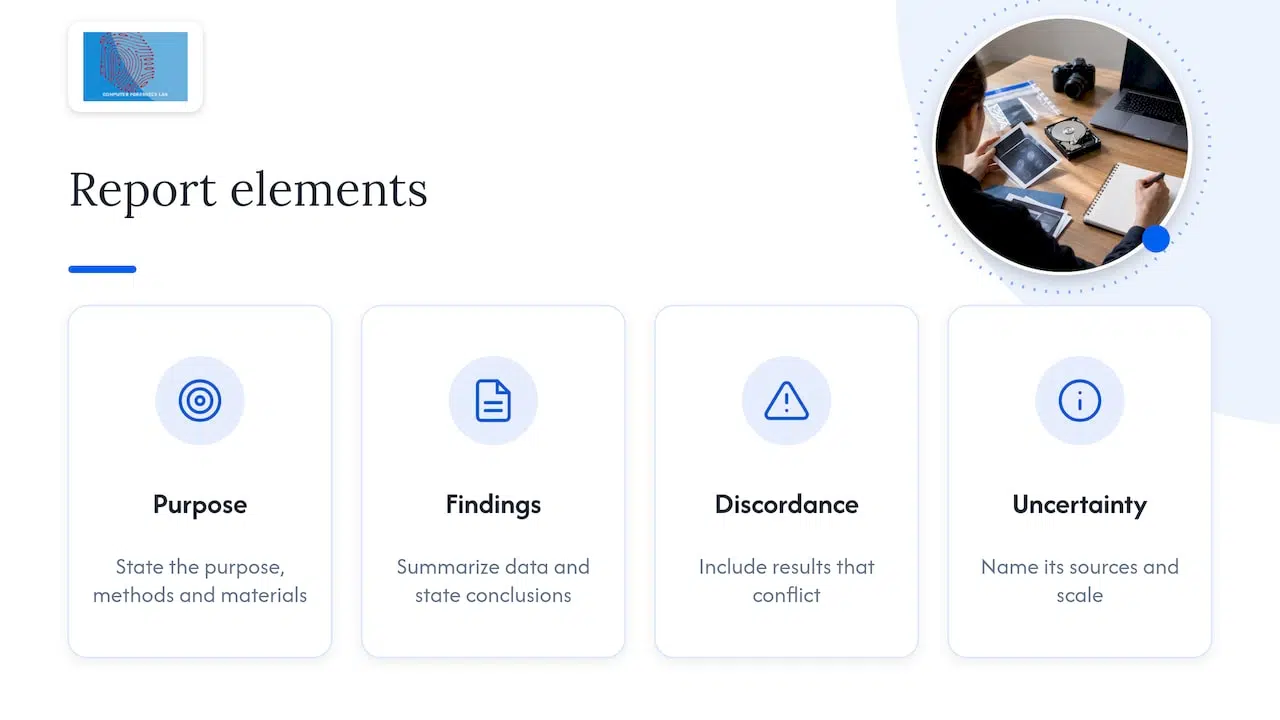 Computer Forensics Report: Structure, Content and Standards 1 Six components recommended for forensic reports