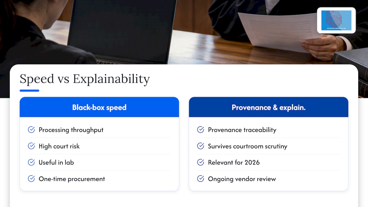 3 Checks Practitioners Need From Digital Forensics News 2 AI speed compared with forensic explainability