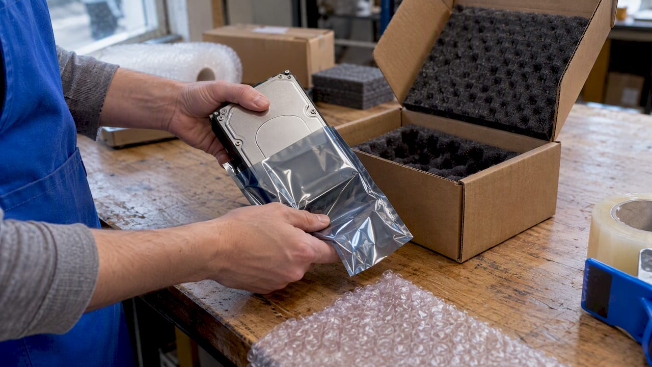 Hard Drive Data Recovery for Small Businesses: Image Before DIY 1 Hard drive protected in an anti-static bag