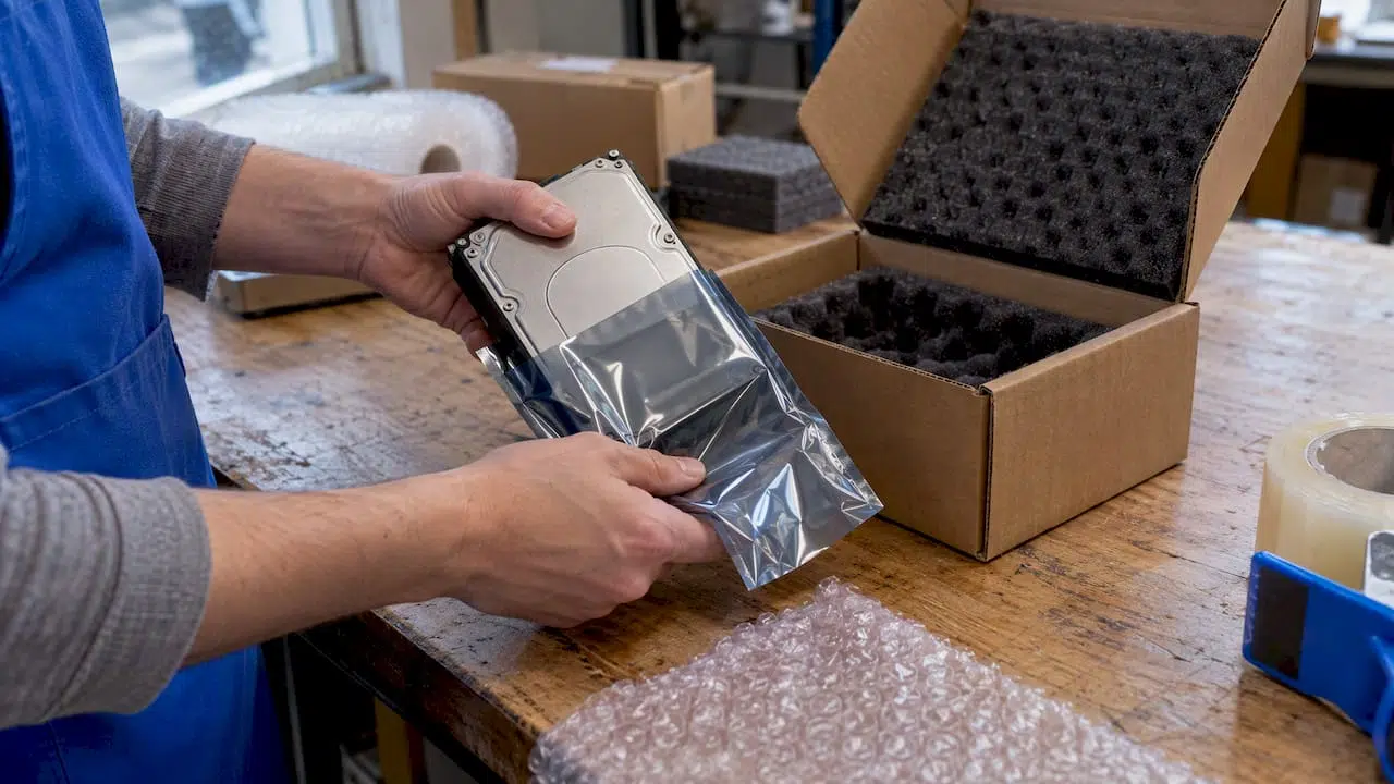 Hard Drive Data Recovery for Small Businesses: Image Before DIY 1 Hard drive protected in an anti-static bag