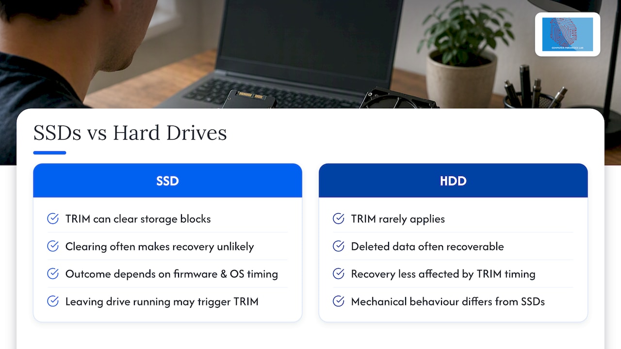 Stop Overwriting: Check Recycle Bin First to Recover Deleted Files on Windows 1 SSDs, TRIM and realistic limits to recovery — overview diagram