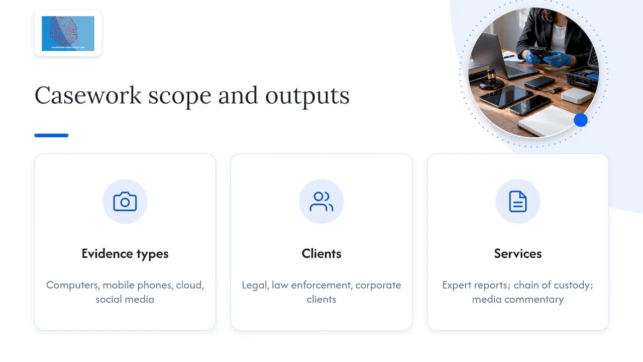 3 Checks Practitioners Need From Digital Forensics News 1 What our casework and background bring to this analysis — overview diagram